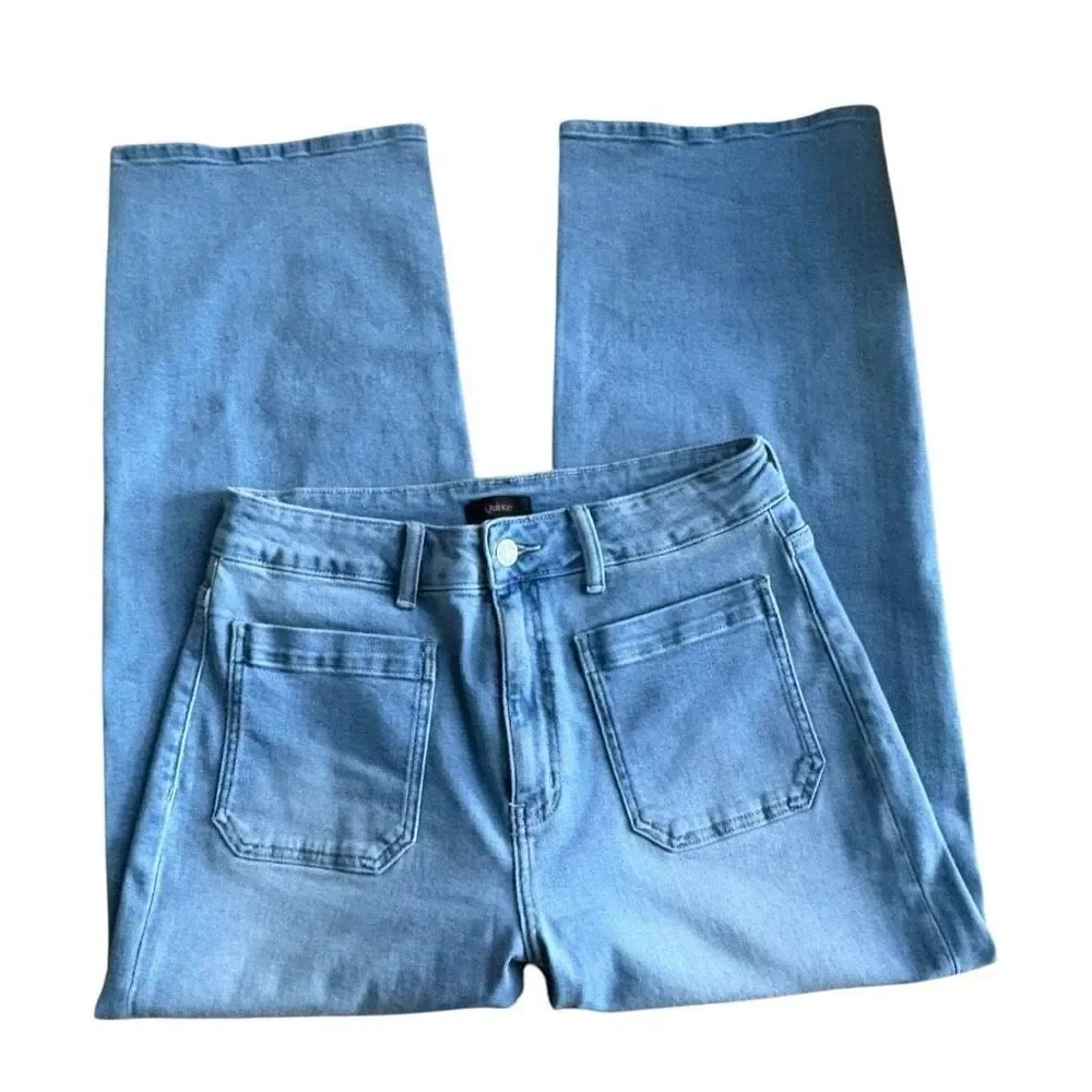 Quince Bella Stretch Patch Pocket Light Wash Jeans Size 31 Wide Leg - Picture 3 of 7